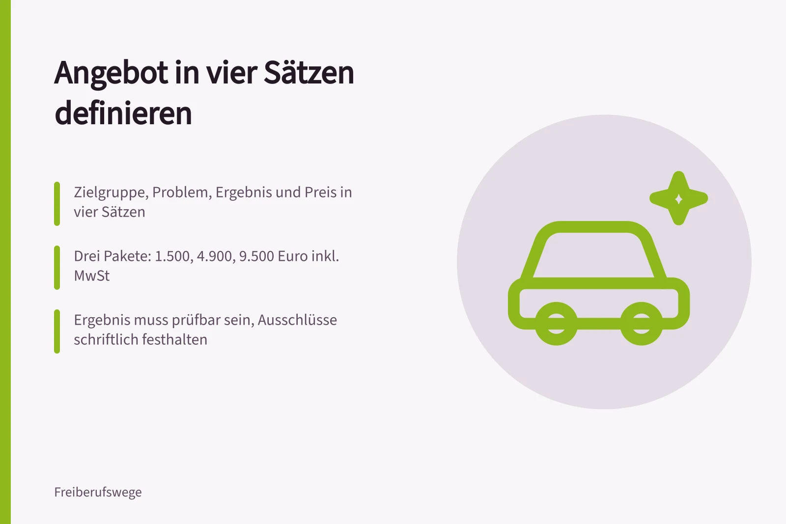 Karte: Leistungsangebot mit Zielgruppe, drei Paketen und prüfbarem Ergebnis definieren